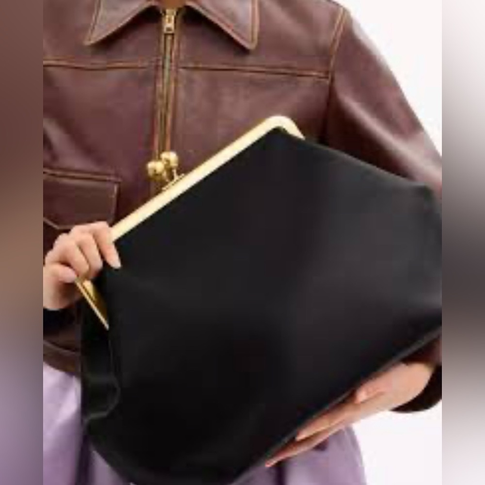 Coach Large Leather Kisslock Frame Bag Purse Black NEW Oversized Clutch - Picture 3 of 16